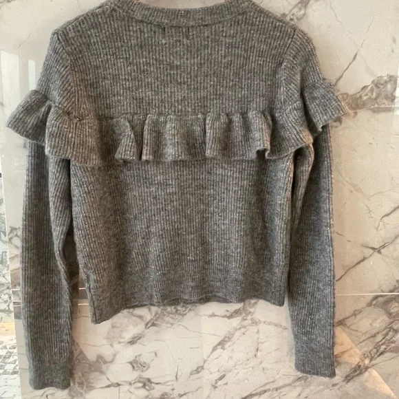 Grey Ruffled Button-Up Sweater - Picture 2 of 4
